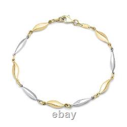 9CT Two Tone YellowithWhite Gold Wavy Marquise Shaped Links Design Bracelet, 7.5
