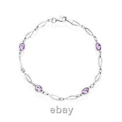 9CT White Gold Marquise & Amethyst Oval Bracelet, 7