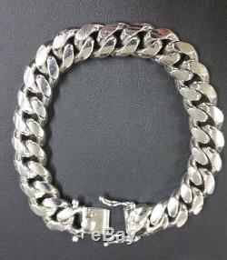 9 Miami Cuban Link Chain Bracelet 14K White Gold Over 925 Sterling Silver 14MM