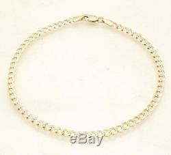 9 Pave Cuban Curb Chain Ankle Bracelet Anklet Real Solid 10K Yellow White Gold