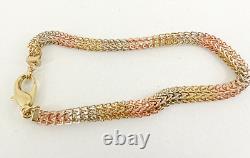 9ct Gold Mess Bracelet Chain Link Rose White Yellow Hallmarked 8.5'' 7grams