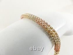 9ct Gold Mess Bracelet Chain Link Rose White Yellow Hallmarked 8.5'' 7grams