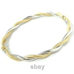 9ct Gold Two Colour Ladies Bangle Yellow White Twist Hinged 4.8g 4.8mm Wide