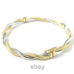 9ct Gold Two Colour Ladies Bangle Yellow White Twist Hinged 4.8g 4.8mm Wide