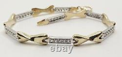 9ct Two Tone Yellow & White Gold CZ Links Crossover Bracelet 7.15 / 18.5cm