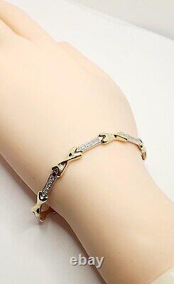 9ct Two Tone Yellow & White Gold CZ Links Crossover Bracelet 7.15 / 18.5cm