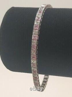 9ct White Gold Cubic Zirconia Tennis Bracelet, Pink& White, 375, Hallmarked