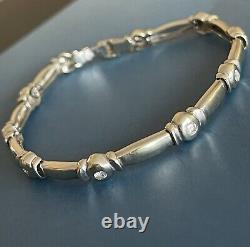 9ct White Gold Diamond Bracelet 0.50ct heavy 12g bezel set link 7 inch