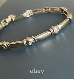 9ct White Gold Diamond Bracelet 0.50ct heavy 12g bezel set link 7 inch