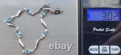 9ct White Gold Hallmarked Fancy Link Bracelet With Blue Topaz & Diamond 3g
