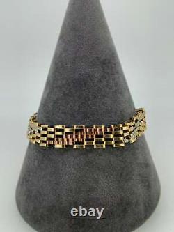 9ct Yellow Gold Fancy Gate Bracelet With Rose Gold & White Gold 7.5