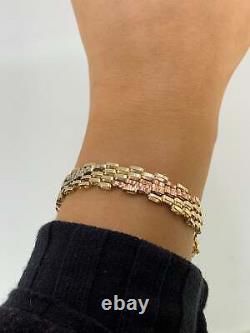 9ct Yellow Gold Fancy Gate Bracelet With Rose Gold & White Gold 7.5