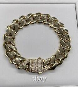 9ct Yellow Gold Hollow 14.9mm Cuban Bracelet 8.75 inches