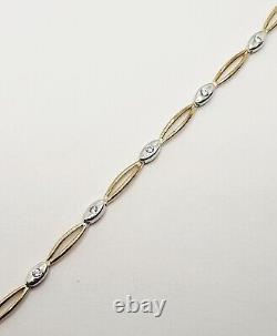 9ct Yellow / White Two Tone Gold CZ Oval Celtic Line Bracelet 7.15 / 18.5cm
