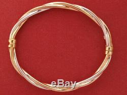 9ct yellow white gold twisted bangle bracelet hinged 7.10 grams