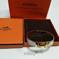AUTHENTIC HERMES 18K Gold Enamel Bracelet Classic Clic Clac H Bangle White PM