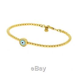 Aaron Basha 18ct Yellow Gold Ball Cuff Bracelet With Blue Evil Eye & Diamond