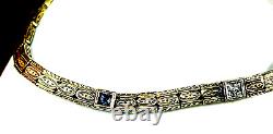 Antique 14k Gold Bracelet Natural White & Blue Sapphire Art Deco