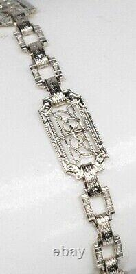 Antique 1920s FANCY Filigree LINK 14k White Gold Bracelet 6.5