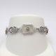 Art Deco 14k White Gold Infinity Link Diamond Camphor Glass Filigree Bracelet
