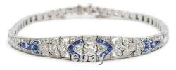 Art Deco Lab-Created Diamond & Sapphire Christmas 14K White Gold Filled Bracelet