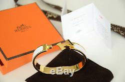 Auth Hermès PM H Clic Clac WHITE GOLD Enamel PHW Bangle Herme Bracelet Narrow