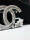 Authentic CHANEL Brooch CC Logo Crystal with pearls Twist 18K white gold Pin