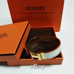 Authentic HERMES 18K Gold Enamel Bracelet Classic Clic Clac H Bangle White PM