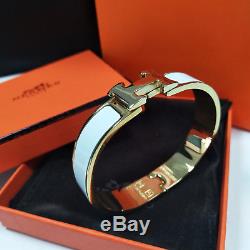Authentic HERMES Classic Enamel Bracelet 18K Gold Clic Clac H Bangle White PM