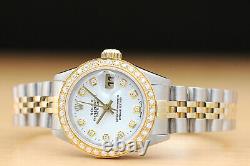 Authentic Ladies Rolex Quickset Two Tone 18k Yellow Gold Diamond & Steel Watch