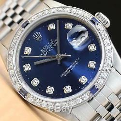Authentic Mens Rolex Datejust Blue Diamond 18k White Gold & Steel Watch