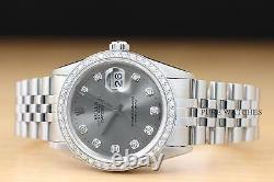 Authentic Mens Rolex Datejust Gray Diamond 18k White Gold Stainless Steel Watch