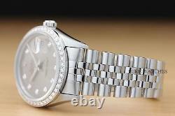 Authentic Mens Rolex Datejust Gray Diamond 18k White Gold Stainless Steel Watch