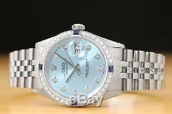 Authentic Mens Rolex Datejust Ice Blue Diamond 18k White Gold & Steel Watch