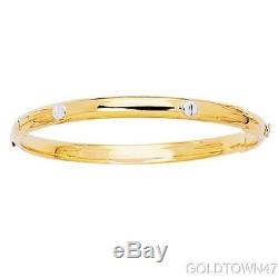 Baby Bangle 14kt Yellow Gold Polish Tube with White Nails Head Bracelet with Clasp
