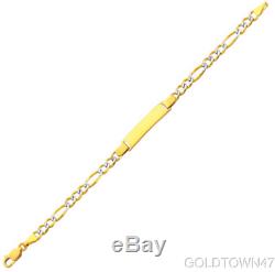 Baby ID Bracelet in 14k Yellow + White Gold Figaro Chain- Free Engraving