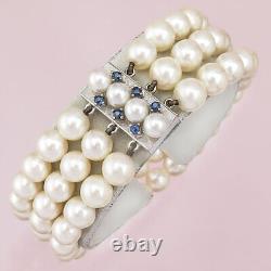 Beads Bracelet Three Row Sapphire 585 White Gold