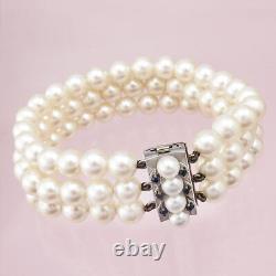 Beads Bracelet Three Row Sapphire 585 White Gold