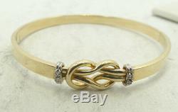 Beautiful 14K Y & White Gold Diamond Knot Tied Hinge Bangle Bracelet 7 7g D1317