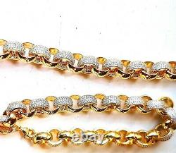 Belcher Bracelet and Chain Set Adjustable 24ct Gold Plated With Diamonds 24k
