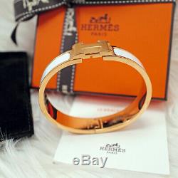 Bnib New Authentic Hermes CLIC H Enamel Bangle Bracelet White Blanc Yell Gold Gm