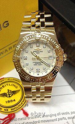 Breitling Starliner K71340 30mm Diamond Dial Gold 2008 With Papers SERVICED