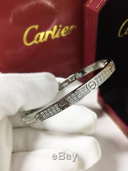 CLASSIC 18k White Gold Cartier Love Bracelet Diamond-Paved Size 16 original BOX