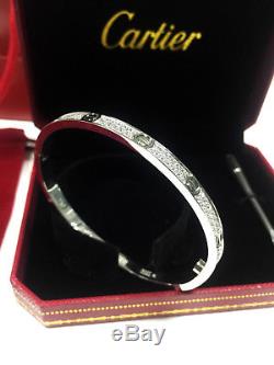CLASSIC 18k White Gold Cartier Love Bracelet Diamond-Paved Size 17 original BOX