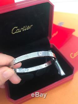 Cartier 18k White Gold Love Bracelet 4 Diamonds Size 16