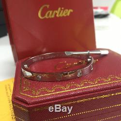 Cartier 18k White Gold Love Bracelet 4 Diamonds Size 18