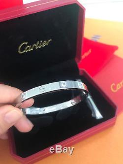 Cartier 18k White Gold Love Bracelet 4 Diamonds Size 19