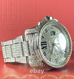 Cartier Calibre Men's Steel Watch 42mm Iced Out 20ct Genuine Diamonds Ref 3389