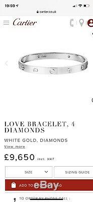 Cartier Love Bracelet 18k White gold 4 Diamond Size 17