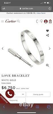 Cartier Love Bracelet Size 16 White 18K Gold Brand New
